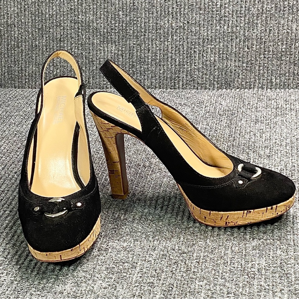 Michael Kors Black Suede Leather Slingback Heels Women’s Size 8.5 M